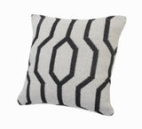 18" X 18" Gray And White 100% Cotton Geometric Zippered Pillow