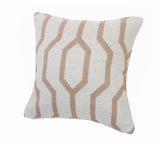 20" X 20" White And Tan 100% Cotton Geometric Zippered Pillow