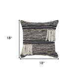 18" X 18" Black and Off White Plaid Cotton Zippered Pillow