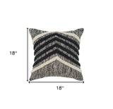 18" X 18" Black and Off White Striped Cotton Zippered Pillow With Fringe