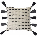 20" X 20" Black And Cream 100% Cotton Geometric Zippered Pillow