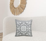 24" X 24" Gray And White 100% Cotton Geometric Zippered Pillow