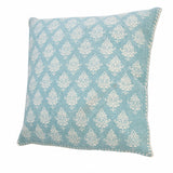 20" X 20" Light Blue And White 100% Cotton Geometric Zippered Pillow