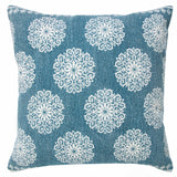 20" X 20" Lagoon Blue And White 100% Cotton Floral Zippered Pillow