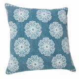 20" X 20" Lagoon Blue And White 100% Cotton Floral Zippered Pillow