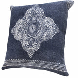 20" X 20" Dark Blue And White 100% Cotton Geometric Zippered Pillow