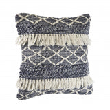 20" X 20" Navy And Ivory 100% Wool Geometric Zippered Pillow