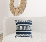 20" X 20" Navy And Ivory 100% Wool Geometric Zippered Pillow