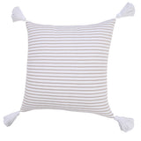 20" X 20" Beige And White 100% Cotton Striped Zippered Pillow