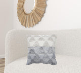 20" X 20" Bright Blue And Off-White 100% Cotton Geometric Zippered Pillow