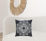 20" X 20" Pale Gray And White 100% Cotton Geometric Zippered Pillow