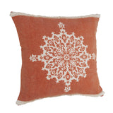 20" X 20" Orange And Off-White 100% Cotton Geometric Zippered Pillow