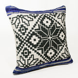 20" X 20" Blue Navy Gray And White 100% Cotton Geometric Zippered Pillow