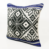 20" X 20" Blue Navy Gray And White 100% Cotton Geometric Zippered Pillow