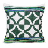 20" X 20" Green White And Blue 100% Cotton Geometric Zippered Pillow