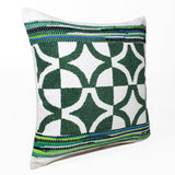 20" X 20" Green White And Blue 100% Cotton Geometric Zippered Pillow