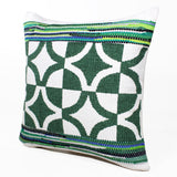 20" X 20" Green White And Blue 100% Cotton Geometric Zippered Pillow