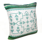 20" X 20" Green White And Blue 100% Cotton Geometric Zippered Pillow