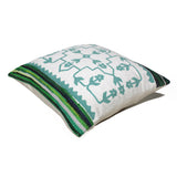 20" X 20" Green White And Blue 100% Cotton Geometric Zippered Pillow