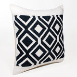 20" X 20" Deep Navy And White 100% Cotton Geometric Zippered Pillow