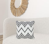 20" X 20" Black And White Polyester Chevron Zippered Pillow