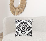 20" X 20" Black And White 100% Cotton Chevron Zippered Pillow