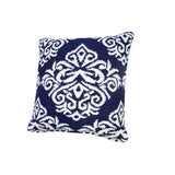 20" X 20" Blue And White 100% Cotton Damask Zippered Pillow