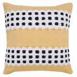 20" X 20" Yellow Black And White 100% Cotton Striped Zippered Pillow