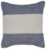 18" X 18" Blue And Ivory 100% Cotton Striped Zippered Pillow