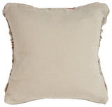 18" X 18" Beige and Red Striped Cotton Zippered Pillow With Fringe