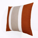 20" X 20" Rust And Gray Linen Striped Zippered Pillow