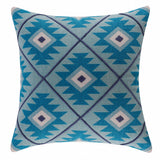 20" X 20" Blue And White 100% Cotton Geometric Zippered Pillow