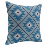 20" X 20" Blue And White 100% Cotton Geometric Zippered Pillow