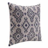 20" X 20" Blue And Gray 100% Cotton Geometric Zippered Pillow