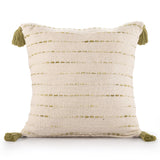 20" X 20" Olive Green And Ivory 100% Cotton Striped Zippered Pillow