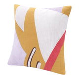 20" X 20" Yellow Purple Off-White And Coral 100% Cotton Abstract Zippered Pillow