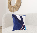 24" X 24" Cobalt Blue And Navy 100% Cotton Abstract Zippered Pillow