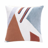 20" X 20" Brown Blue And Off-White 100% Cotton Abstract Zippered Pillow