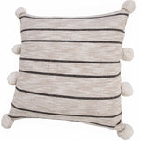 20" X 20" Beige White And Black Jute Striped Zippered Pillow