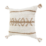 20" X 20" Beige And White 100% Cotton Geometric Zippered Pillow