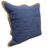 20" X 20" Blue and Beige Cotton Blend Zippered Pillow