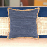 20" X 20" Blue and Beige Cotton Blend Zippered Pillow