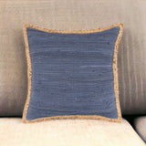 20" X 20" Blue and Beige Cotton Blend Zippered Pillow