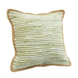 20" X 20" Sweet Pea Green, White And Tan 100% Cotton Striped Zippered Pillow