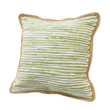 20" X 20" Sweet Pea Green, White And Tan 100% Cotton Striped Zippered Pillow