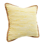 20" X 20" Golden Yellow, White And Tan 100% Cotton Striped Zippered Pillow