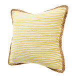 20" X 20" Golden Yellow, White And Tan 100% Cotton Striped Zippered Pillow