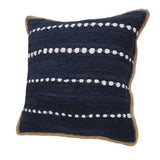 20" X 20" Blue and Beige Striped Cotton Blend Zippered Pillow