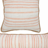 20" X 20" Coral Pink White And Tan 100% Cotton Striped Zippered Pillow