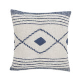 20" X 20" Blue And White 100% Cotton Coastal Zippered Pillow